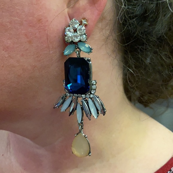 Chunky Blue and Peach Dressy Earrings - Picture 3 of 3